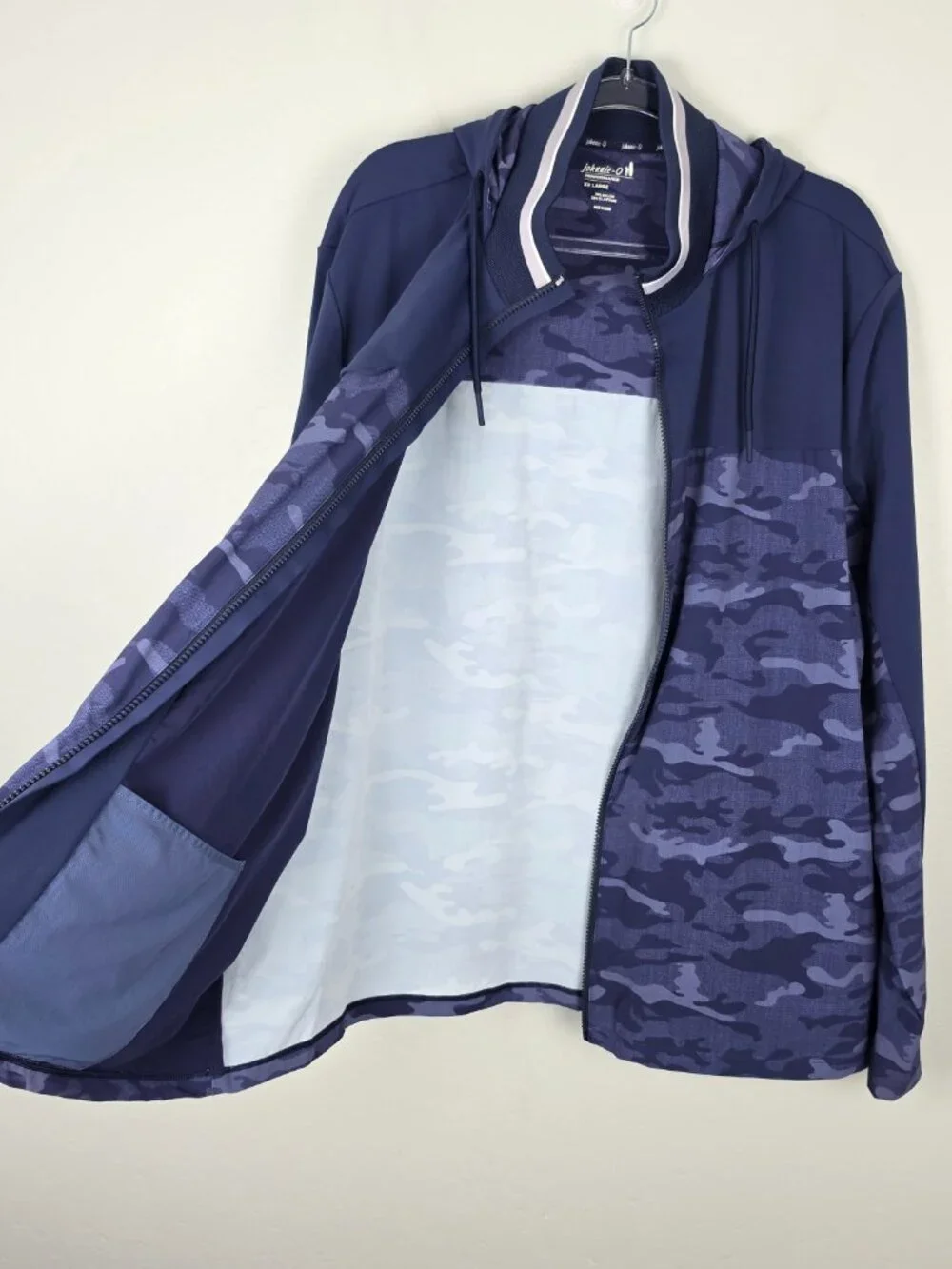 Johnnie-O Callahan Hooded Performance Camo Jacket Nylon Navy Blue Size XXL